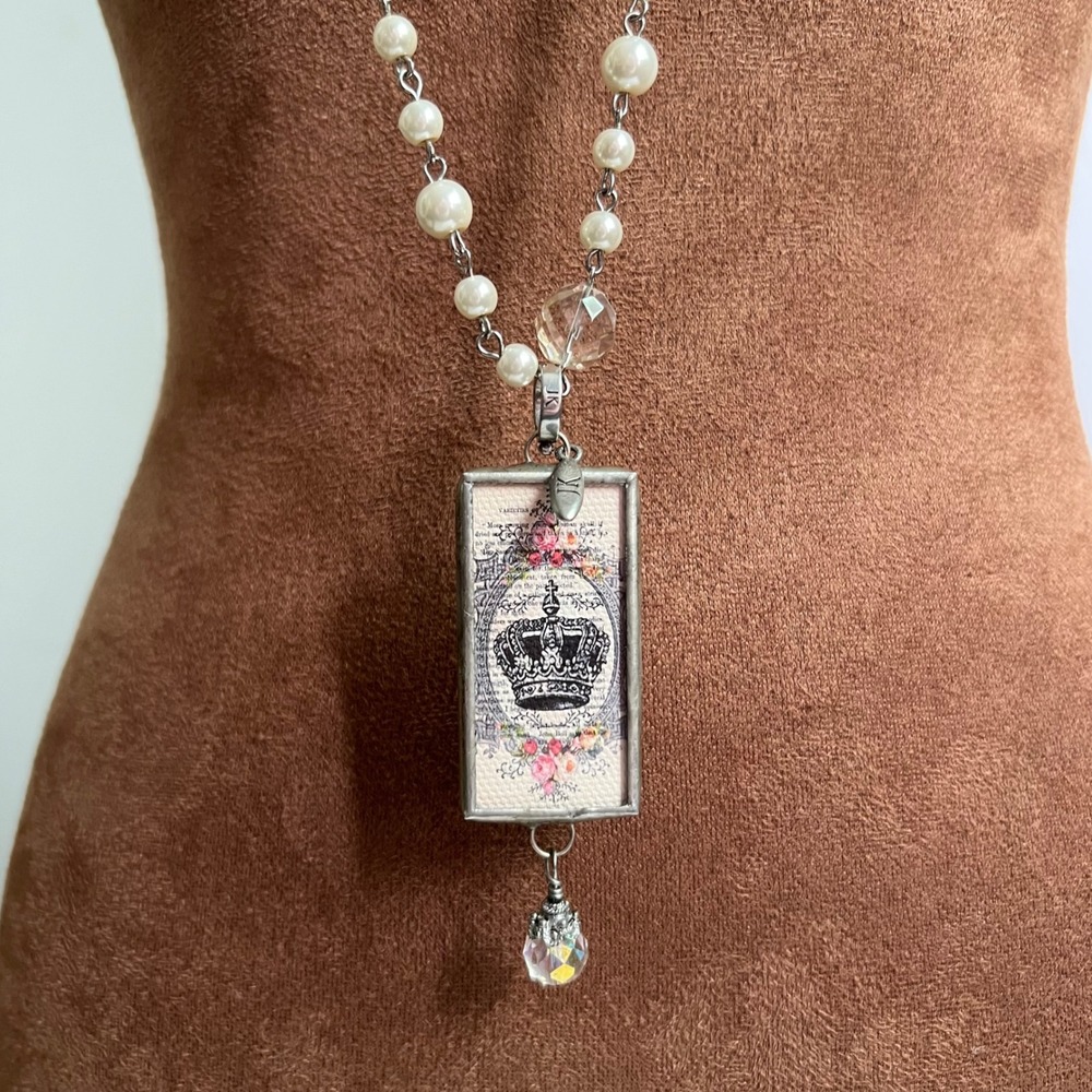 Jewel Kadi 60in Faux Pearl Crystal Reversible Crown Initial G Necklace Royalcore